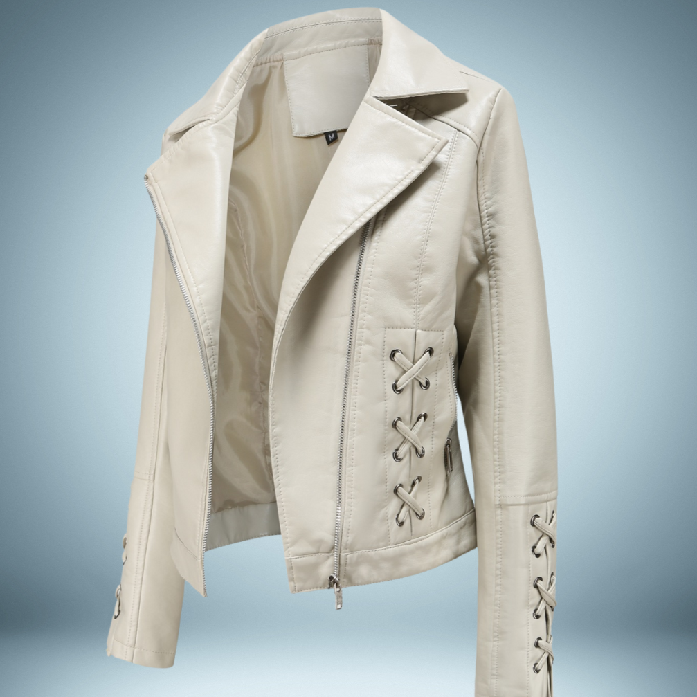 Ariane - a leather jacket that redefines elegance with its intricate braided design